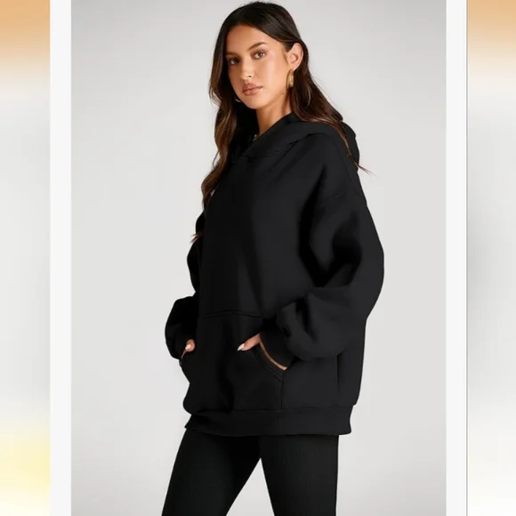 Trendy Queen Oversized Hoodie Fleece Sweater Black, XS - Picture 2 of 11